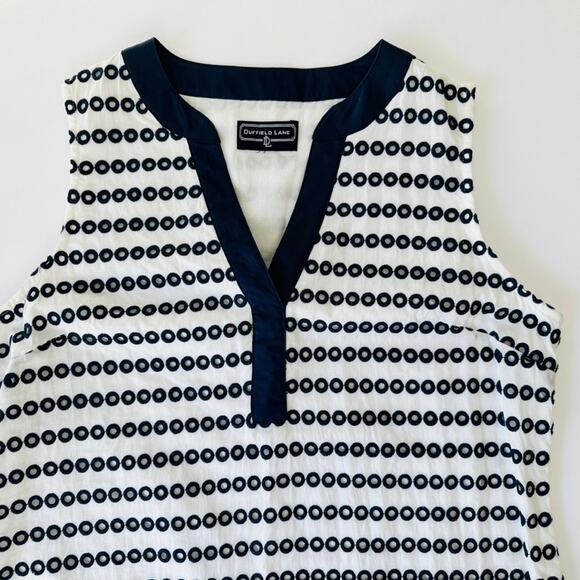 Duffield Lane Eyelet Bridgeport White Navy Tunic Shift Dress Size Large Nautical - Picture 3 of 8
